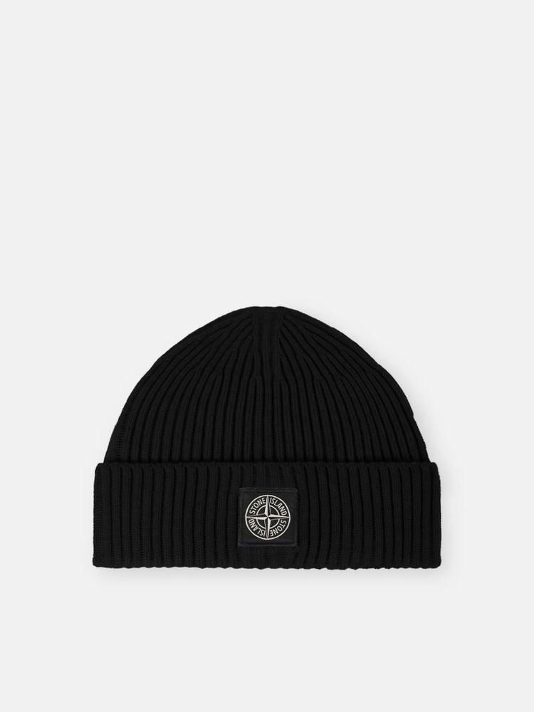 Stone Island L2S15N100002S00C3V00 Ribbed Knit Beanie — Black by Stone Island