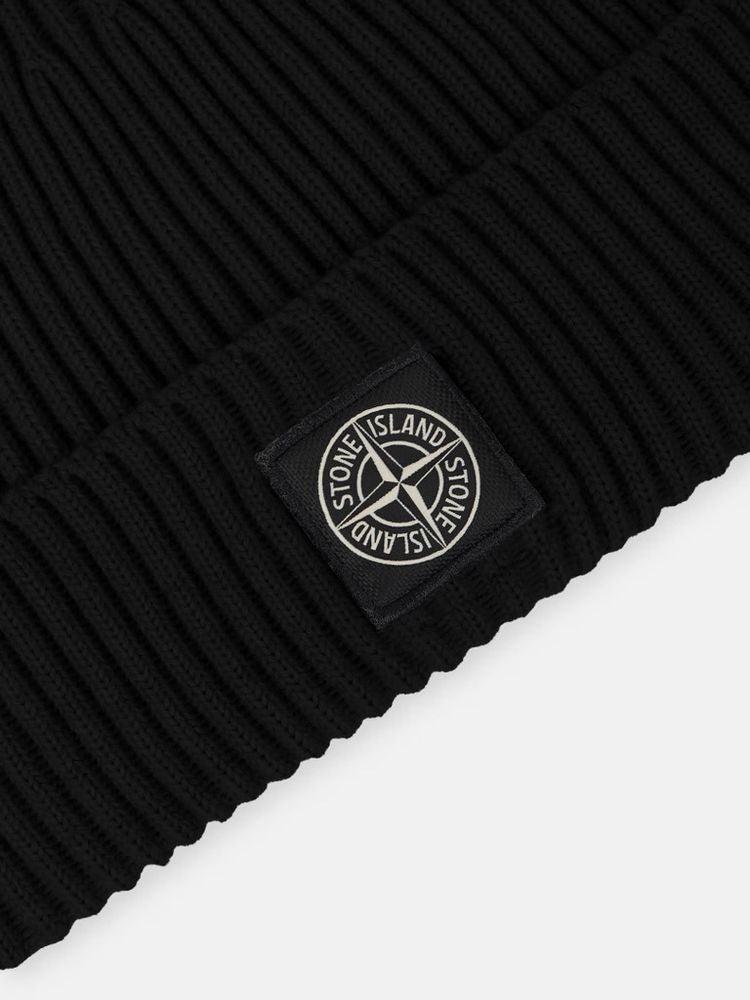 Stone Island L2S15N100002S00C3V00 Ribbed Knit Beanie — Black, view 3