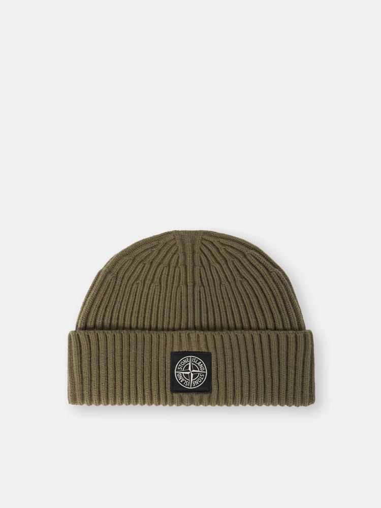 Stone Island L2S15N100002S00C3V00 Ribbed Wool Knit Beanie — Khaki by Stone Island