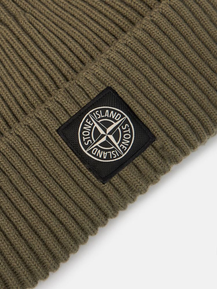 Stone Island L2S15N100002S00C3V00 Ribbed Wool Knit Beanie — Khaki, view 3
