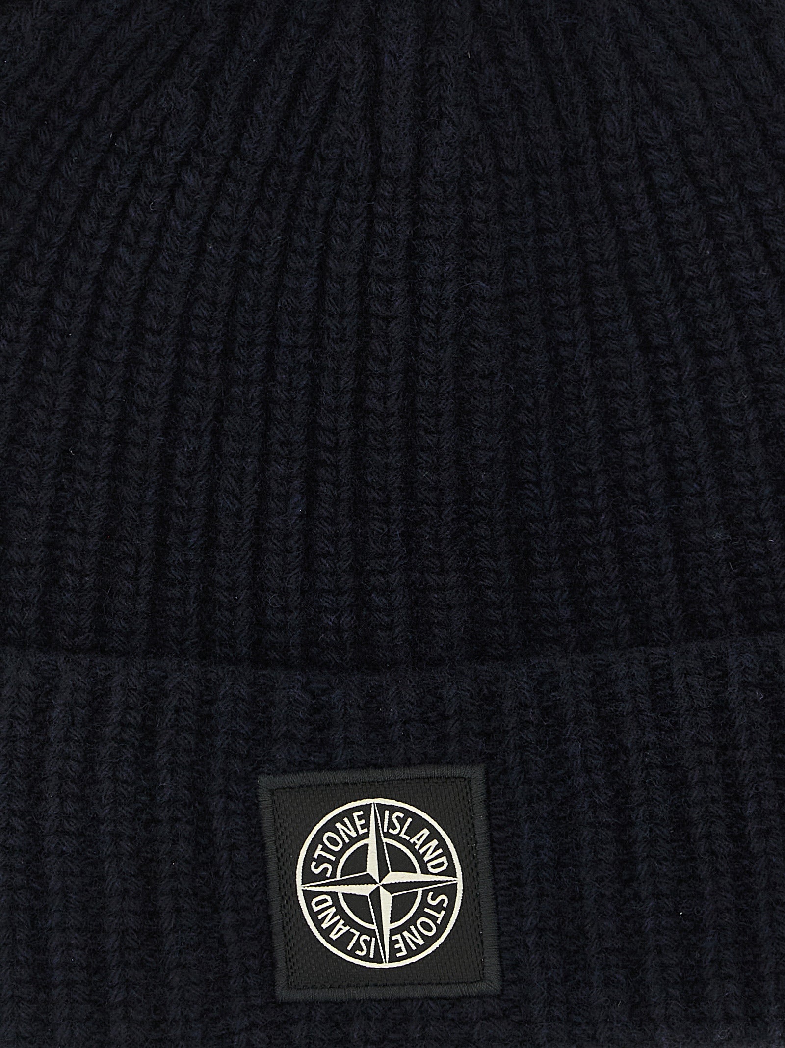 Stone Island ST339878BM Virgin Wool Ribbed Beanie — Navy, view 3