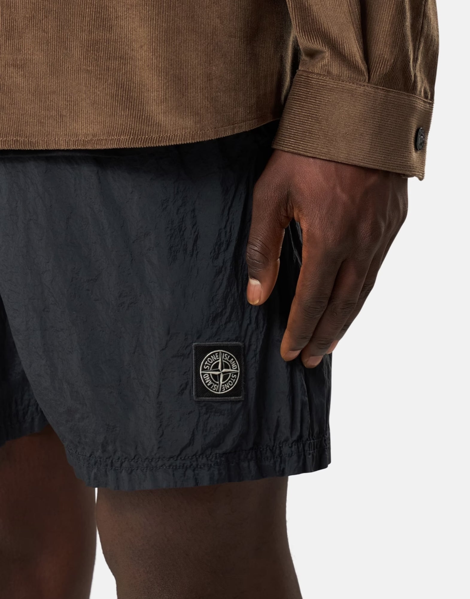 Stone Island Nylon Metal Logo Swim Shorts — Black, view 3