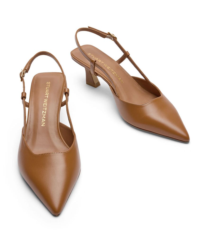 Stuart Weitzman Leather Slingback Heel — Camel, view 3