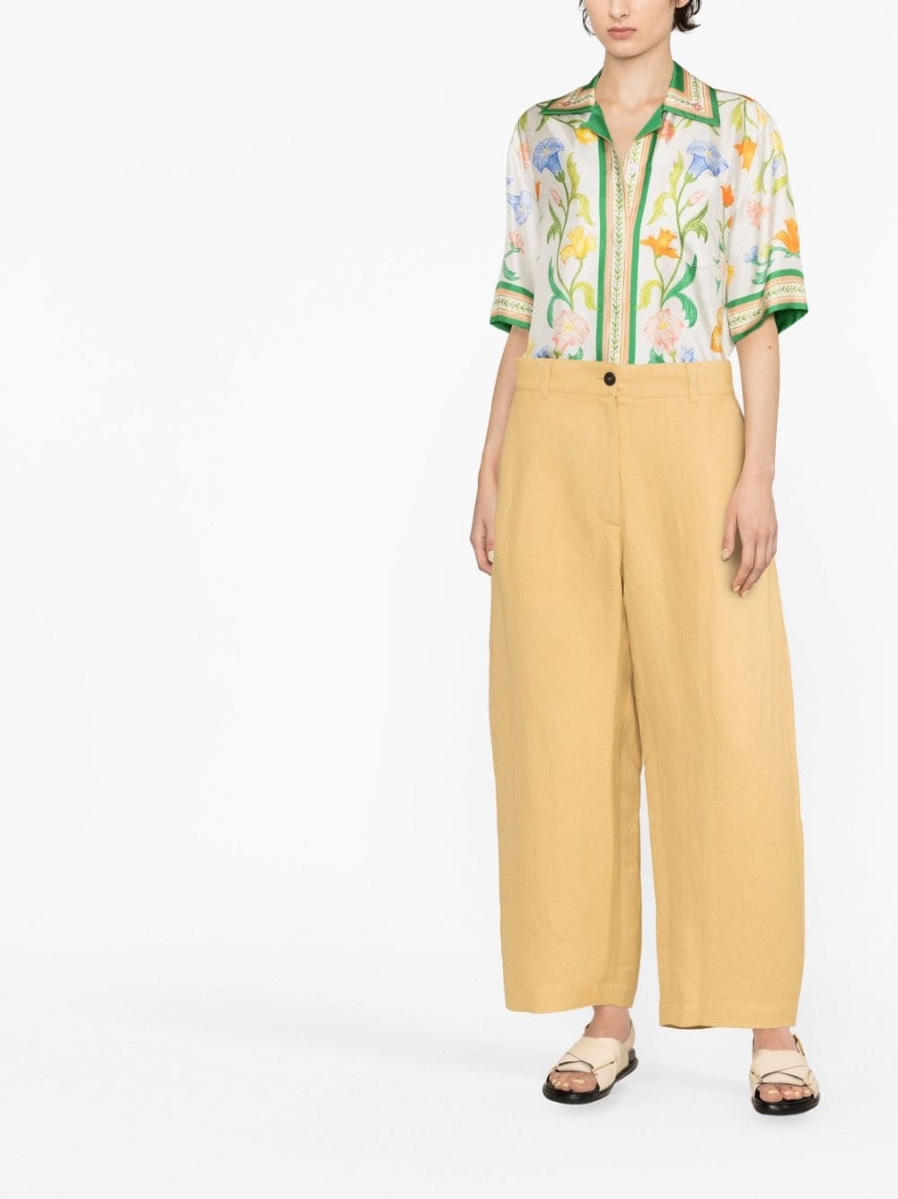Studio Nicholson PRE Wide-Leg Cropped Cotton Trousers — Yellow, view 3