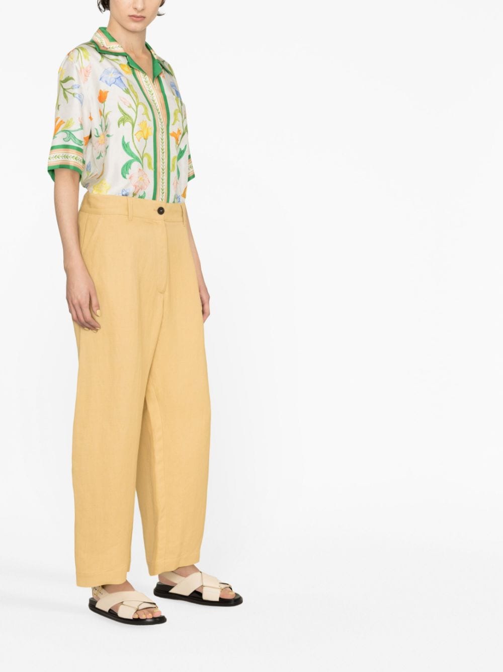 Studio Nicholson PRE Wide-Leg Cropped Cotton Trousers — Yellow, view 4