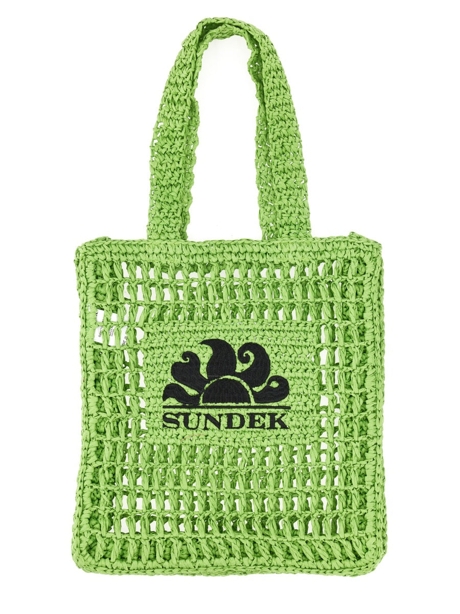 Sundek Logo-Handled Paper Shoulder Bag — Green, view 2