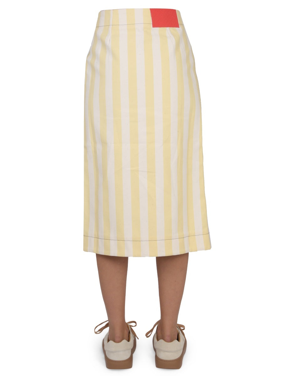 Sunnei Striped Cotton Skirt — Beige, view 3
