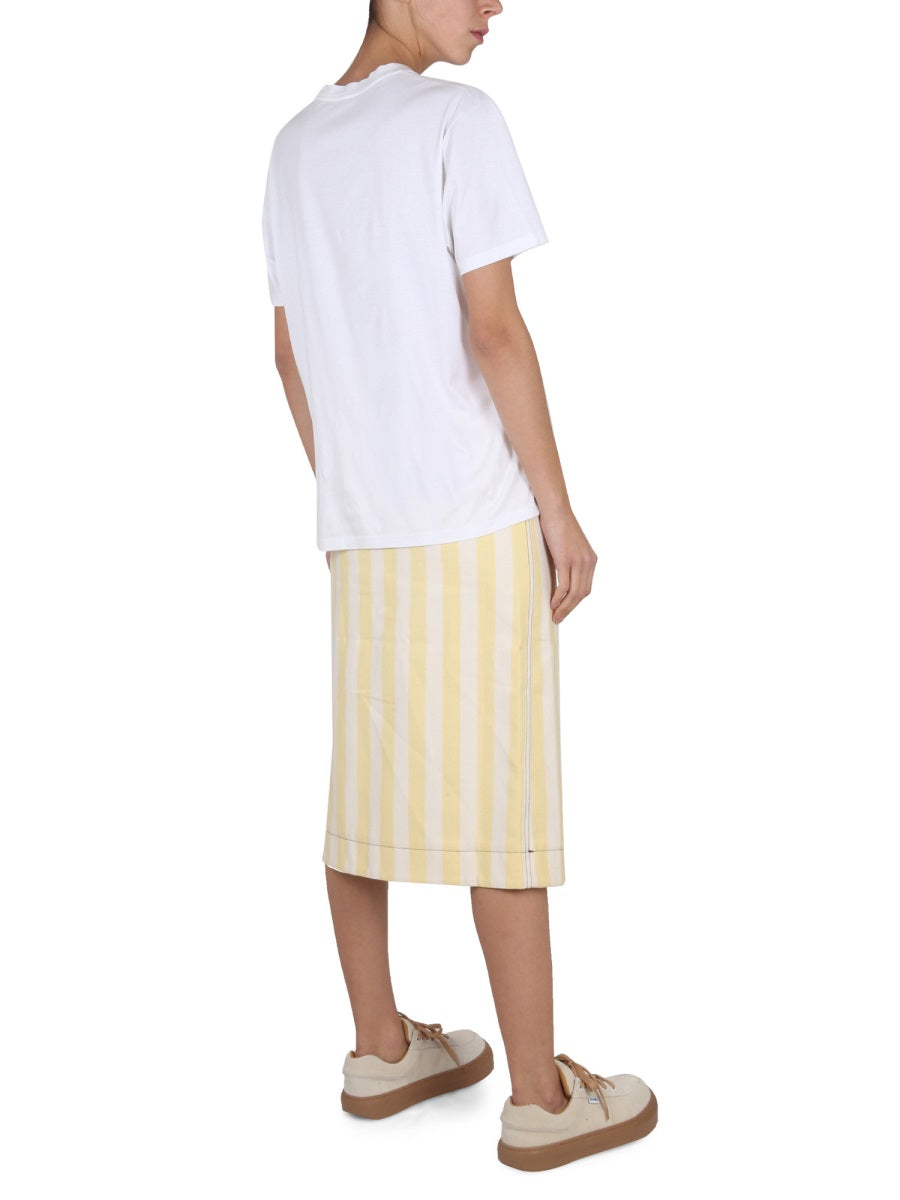 Sunnei Striped Cotton Skirt — Beige, view 4