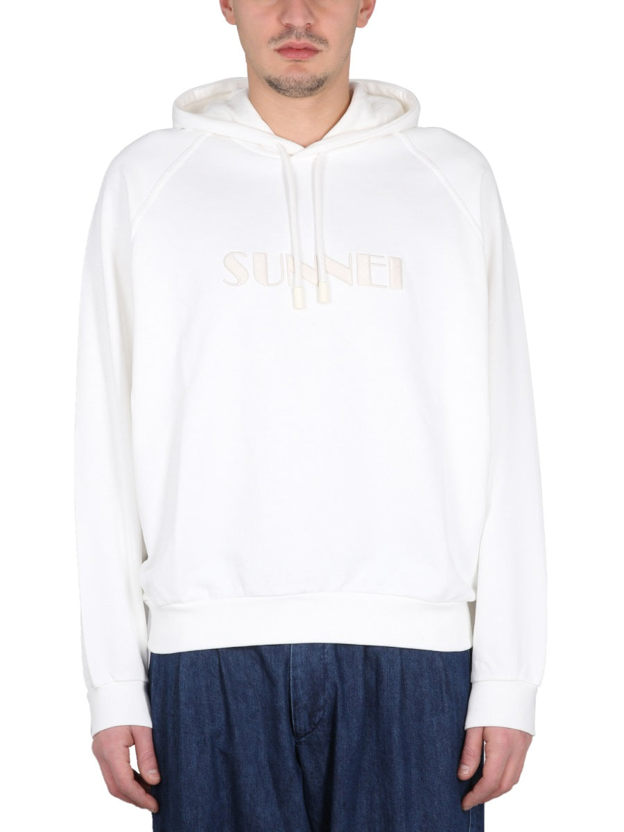 Sunnei Logo-Embroidered Cotton Sweatshirt — Beige, view 2