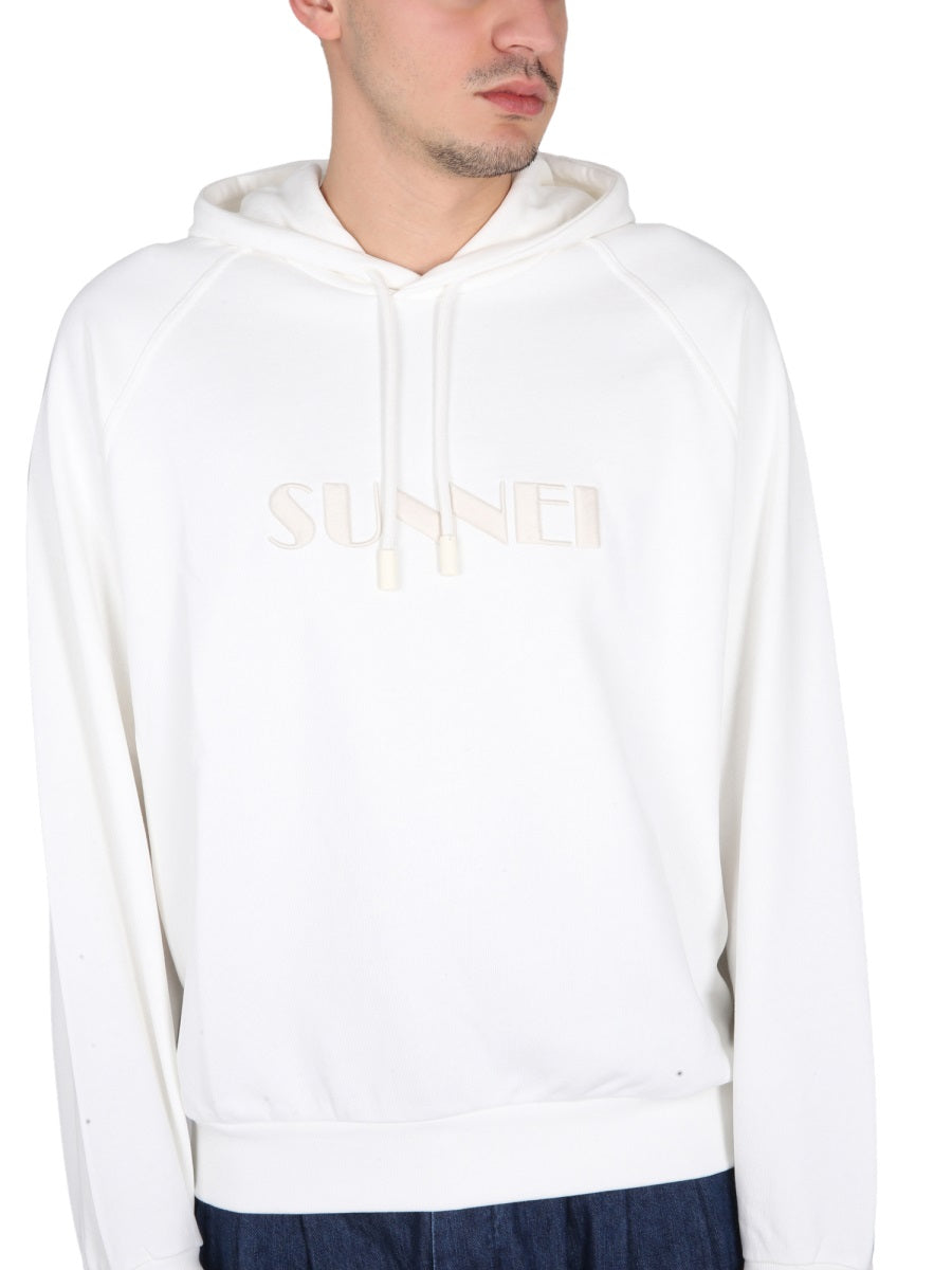 Sunnei Logo-Embroidered Cotton Sweatshirt — Beige, view 4