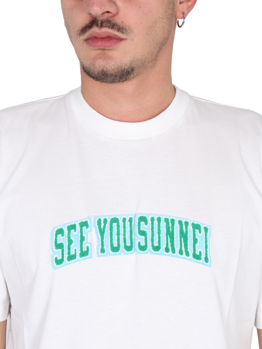 Sunnei Logo-Patch Cotton T-shirt — White, view 4