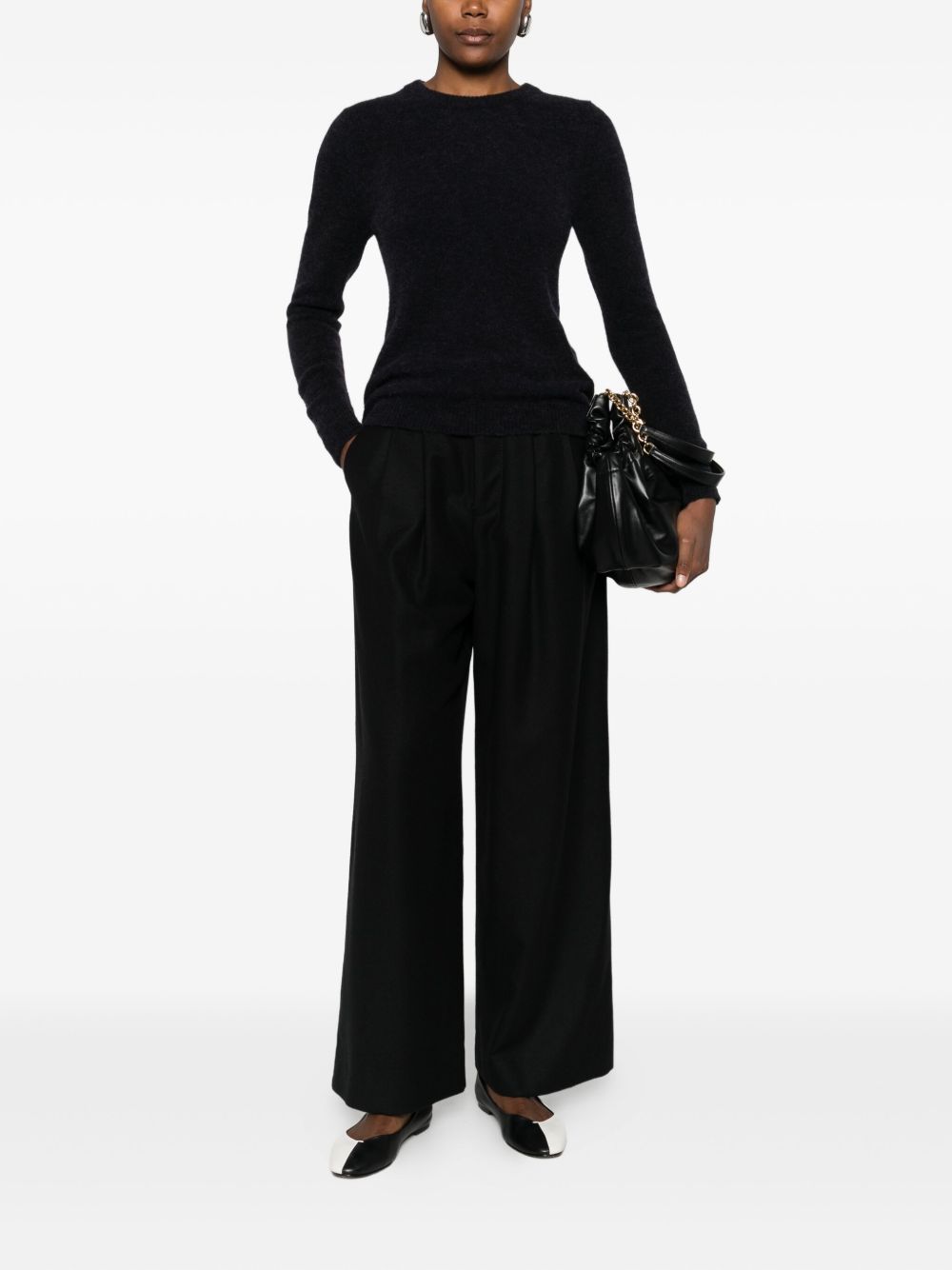 SUSANNE BOMMER Wool Crewneck Sweater — Black, view 2
