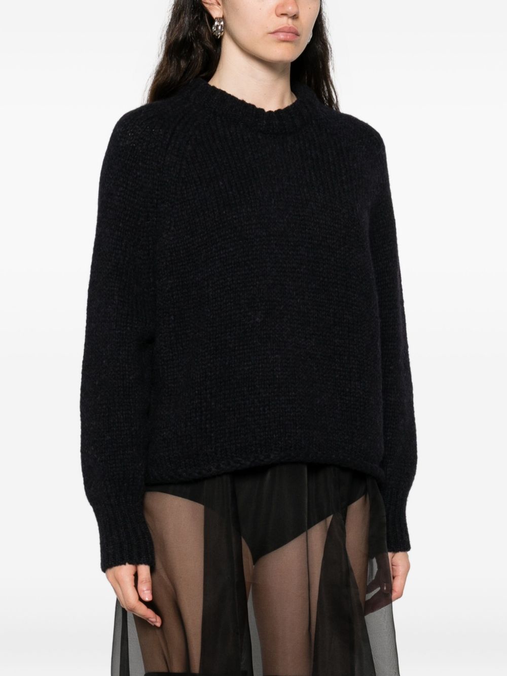 SUSANNE BOMMER Wool Crewneck Sweater — Black, view 2