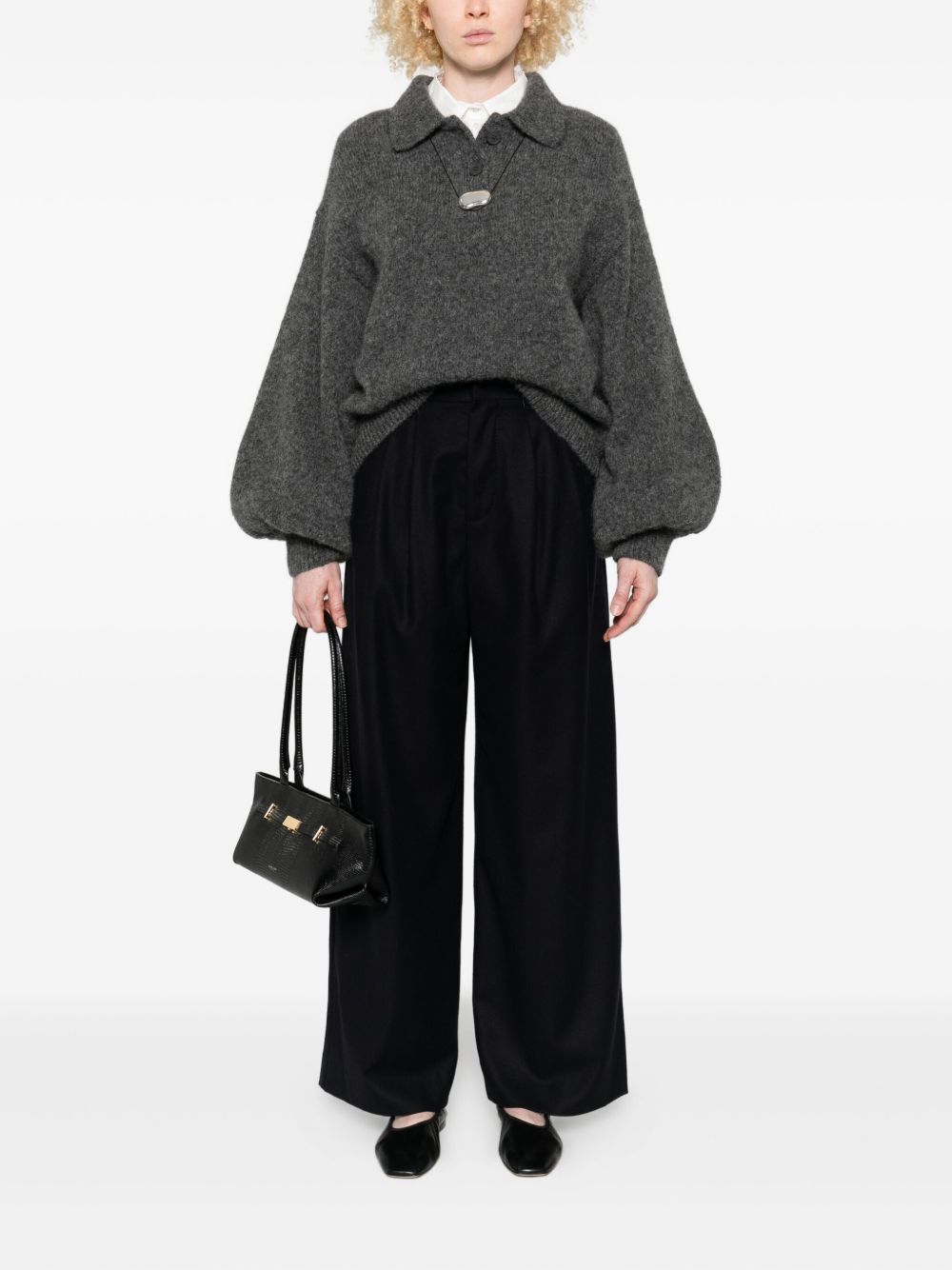 SUSANNE BOMMER Silk Blend Pleated-Front Trousers — Black, view 2