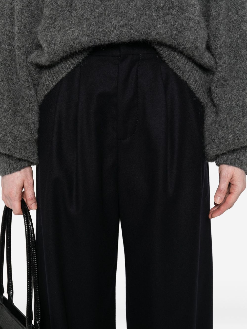 SUSANNE BOMMER Silk Blend Pleated-Front Trousers — Black, view 4