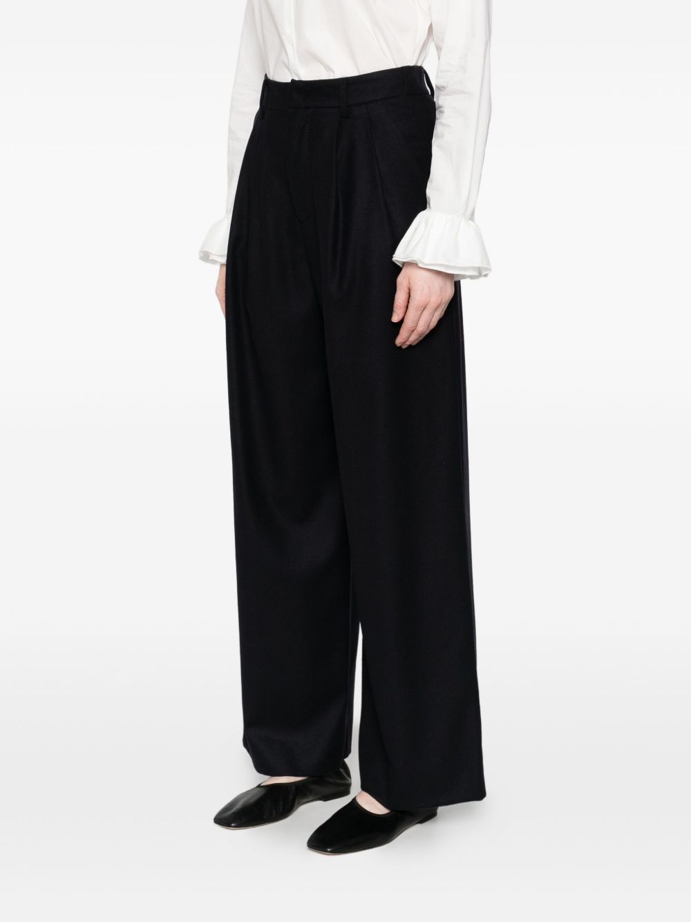 SUSANNE BOMMER Silk Blend Pleated-Front Trousers — Black, view 5