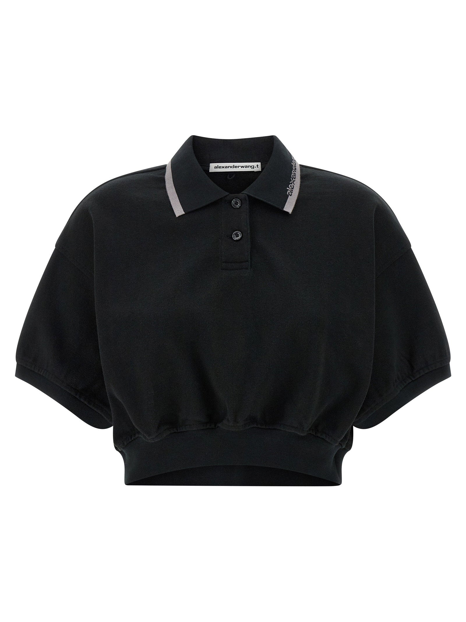 T By Alexander Wang Intarsia Collar Logo Polo Shirt — Black by T By Alexander Wang