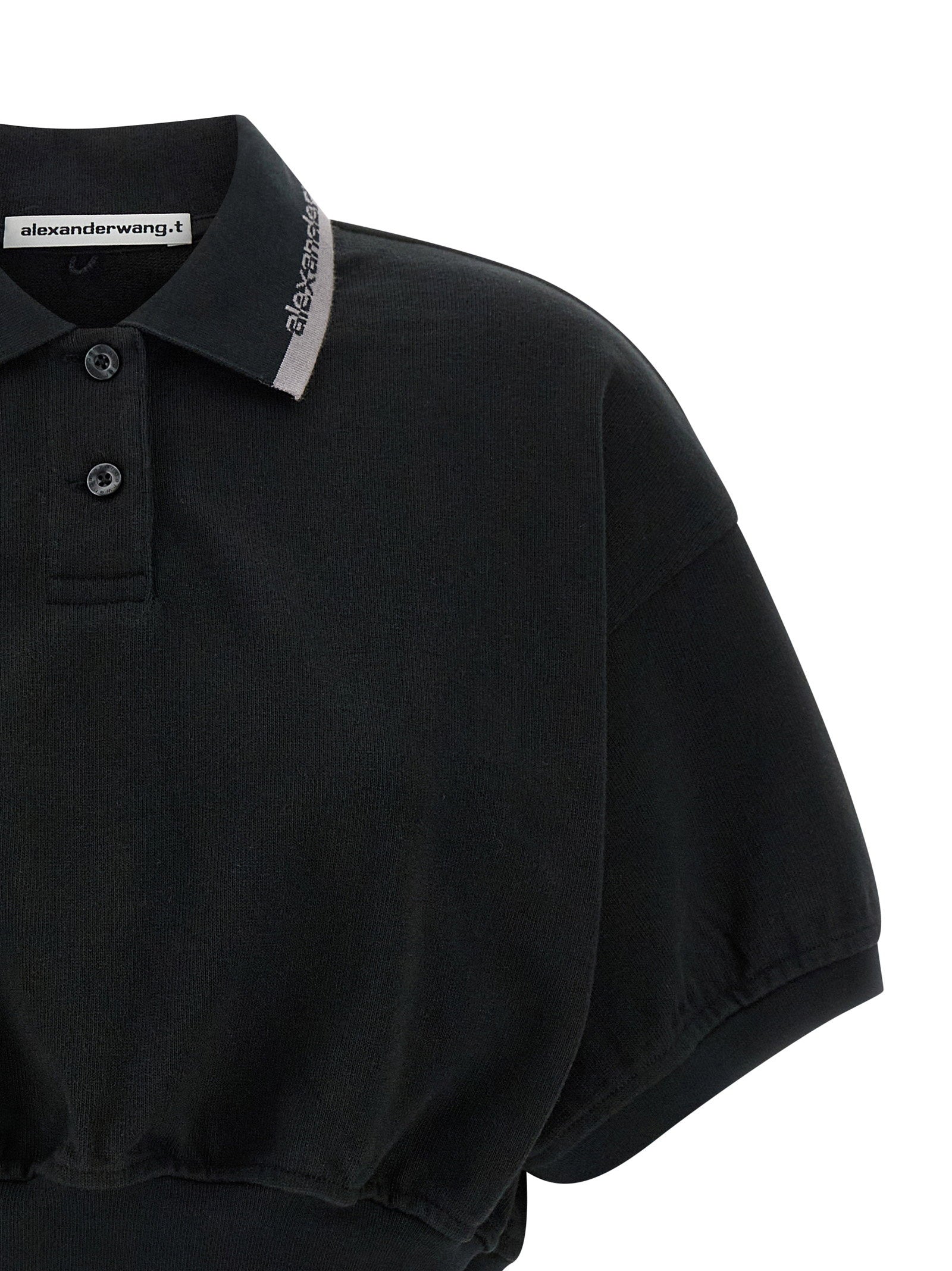 T By Alexander Wang Intarsia Collar Logo Polo Shirt — Black, view 3