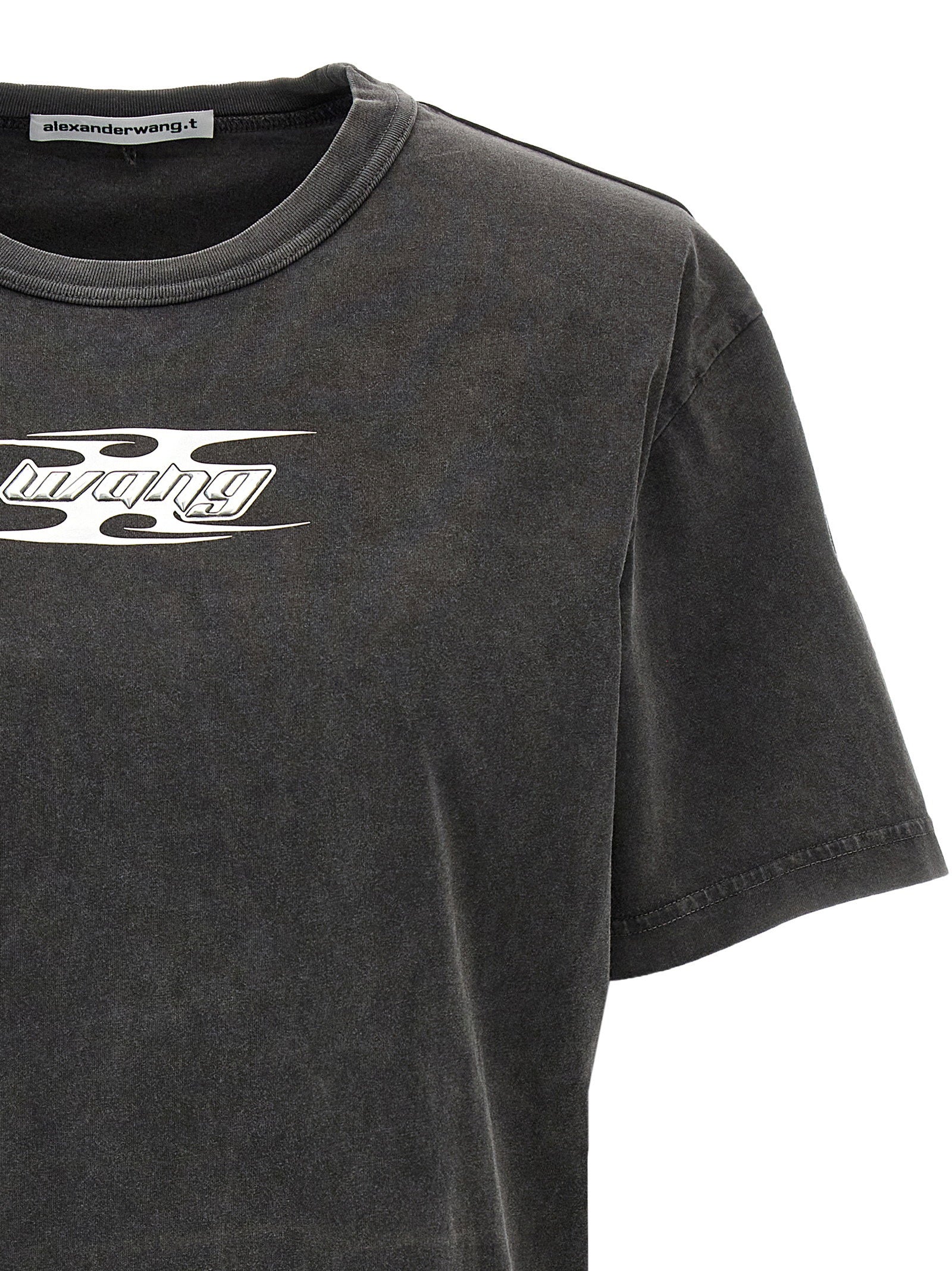 T By Alexander Wang Logo-Embossed T-Shirt — Charcoal, view 3