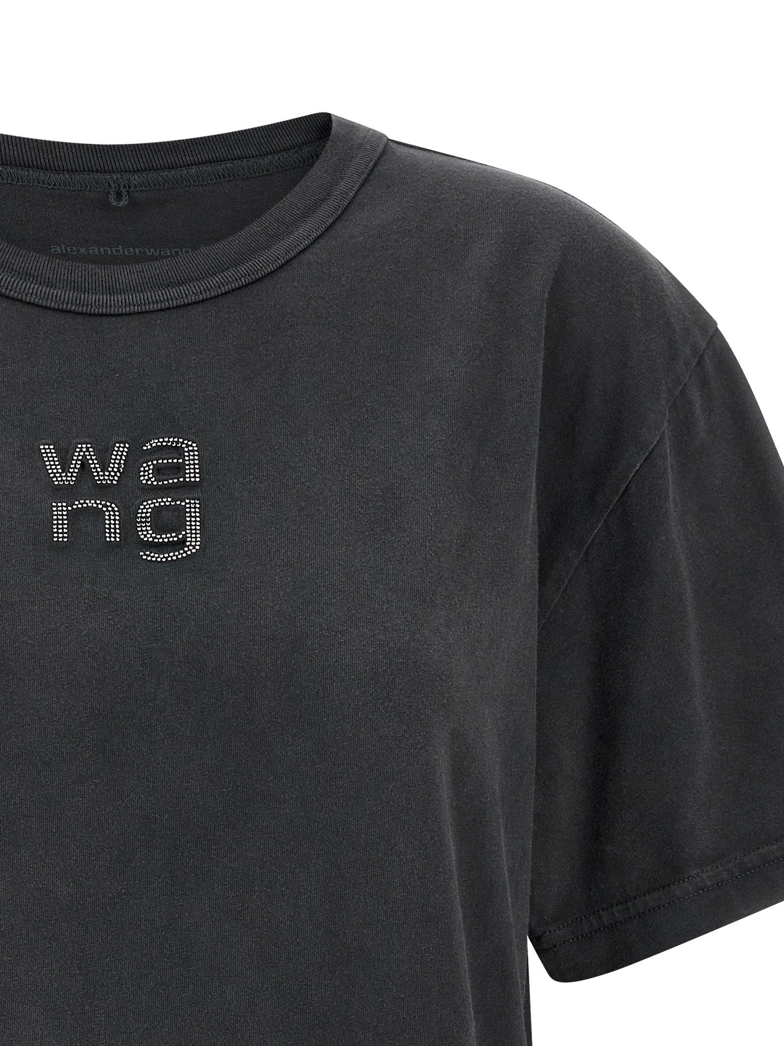 T By Alexander Wang Rhinestone Logo T-Shirt — Charcoal, view 3