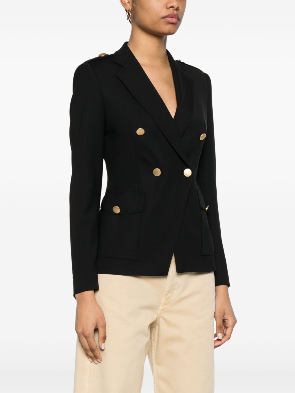 Tagliatore Double-Breasted Wool Blazer — Black, view 5
