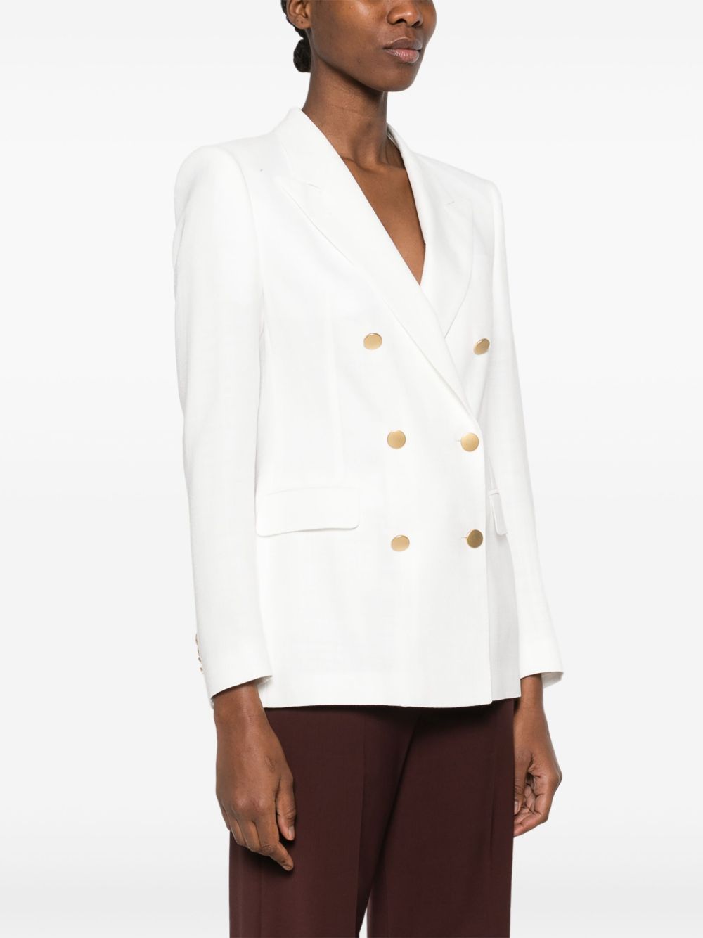 Tagliatore Double-Breasted Gold-Button Blazer — White, view 2