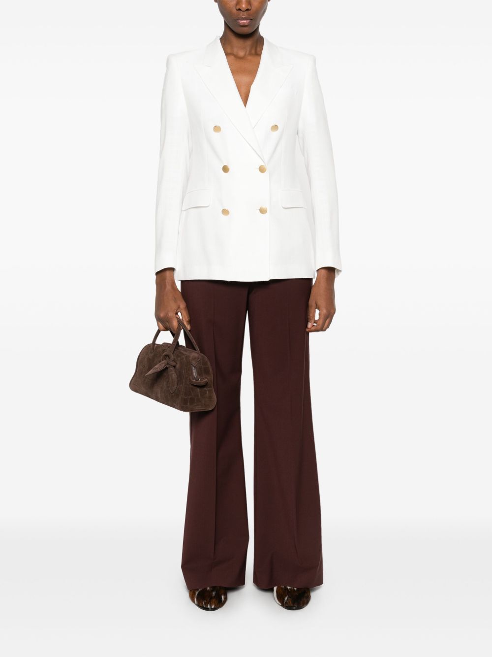 Tagliatore Double-Breasted Gold-Button Blazer — White, view 3