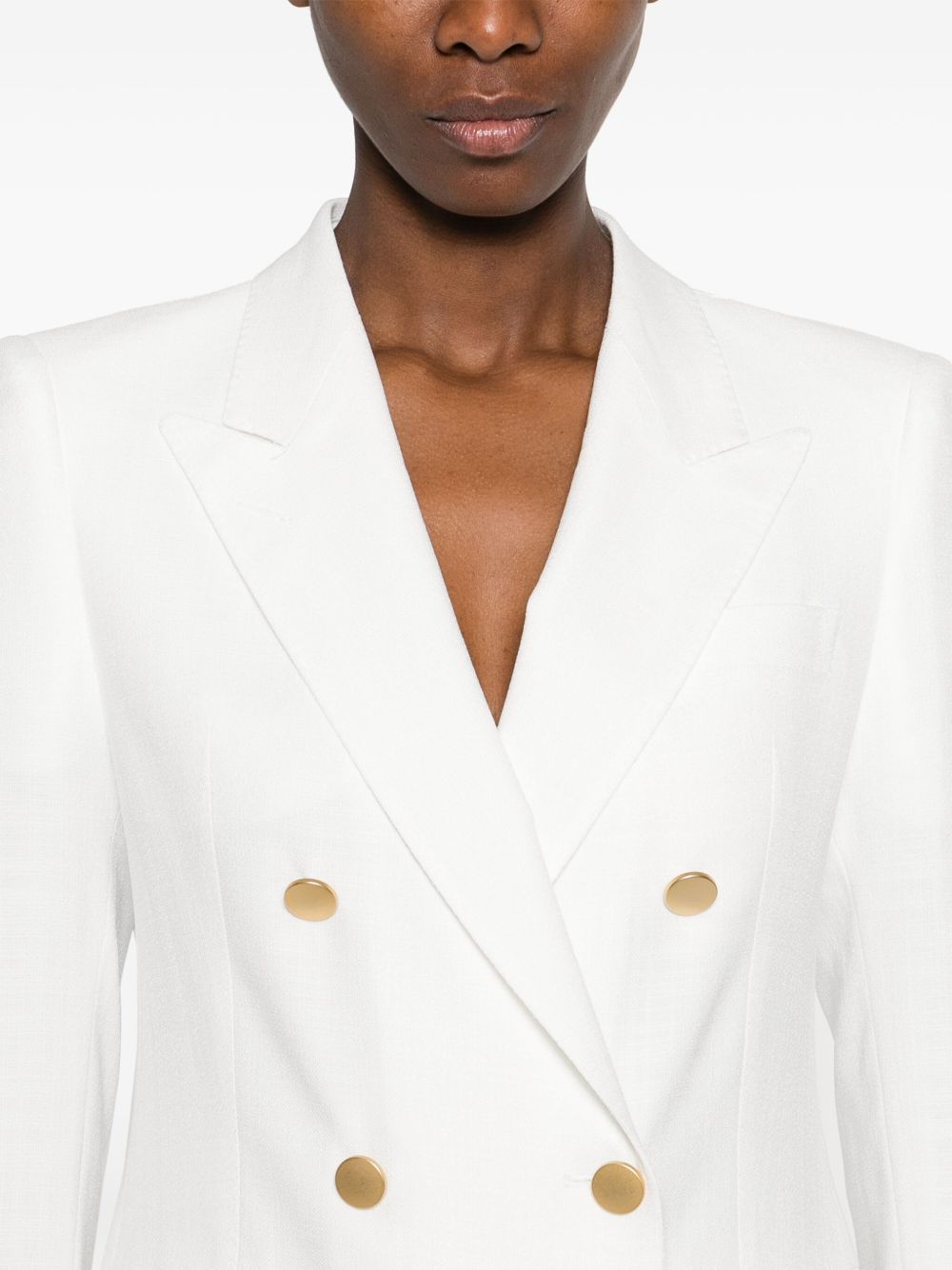 Tagliatore Double-Breasted Gold-Button Blazer — White, view 5