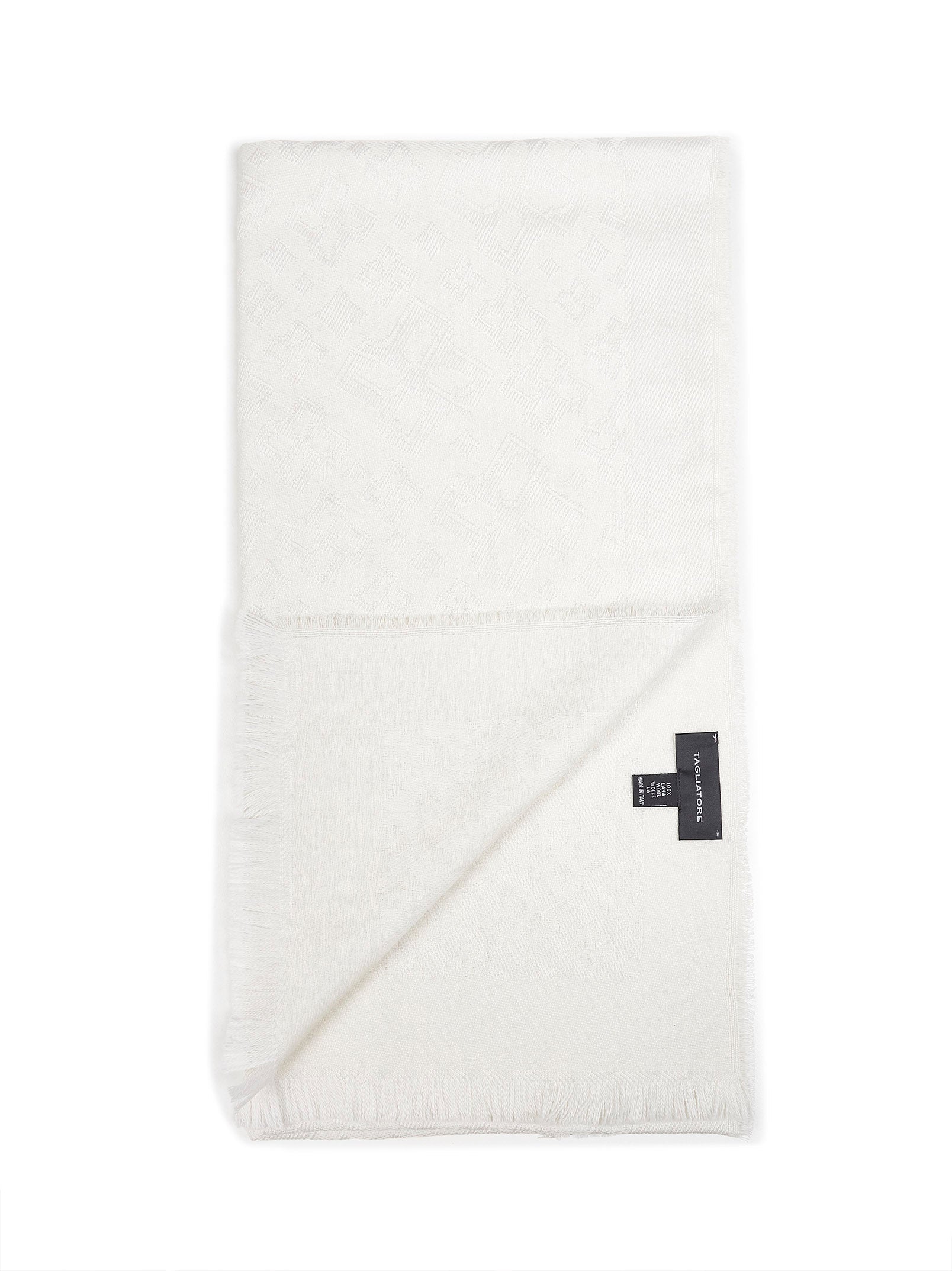 Tagliatore Virgin Wool Tone-on-Tone Jacquard Scarf — White, view 2