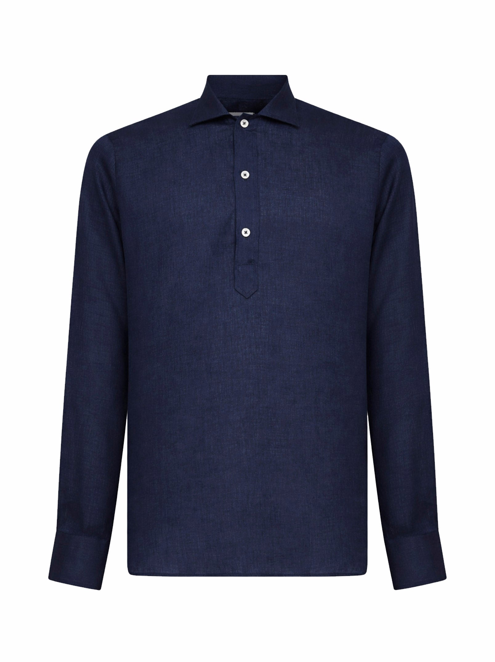 Tagliatore Linen Polo-Collar Shirt — Navy by Tagliatore