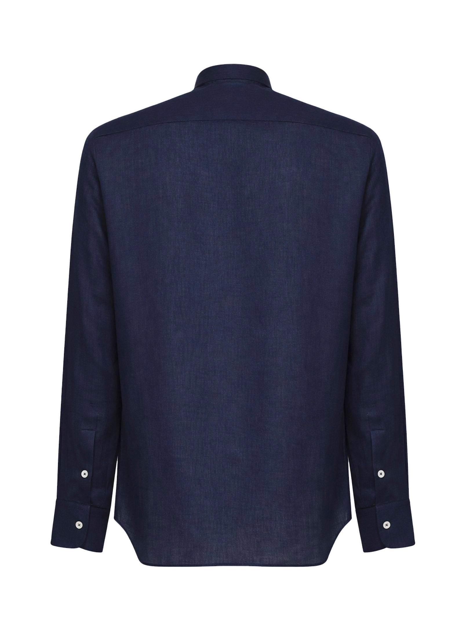 Tagliatore Linen Polo-Collar Shirt — Navy, view 2