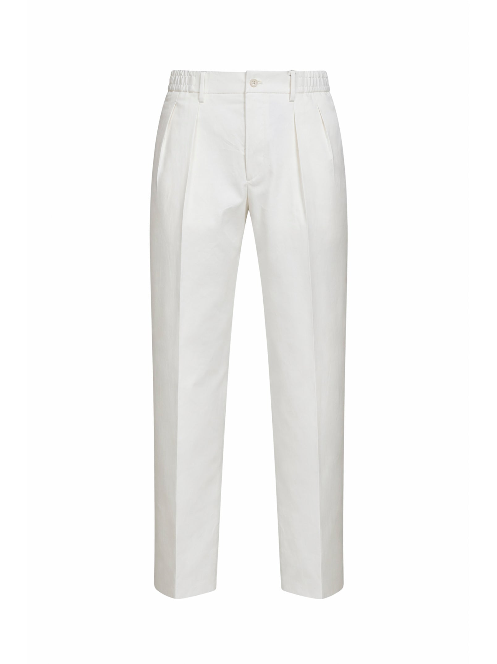 Tagliatore Pleated Stretch Cotton Trousers — Ivory by Tagliatore