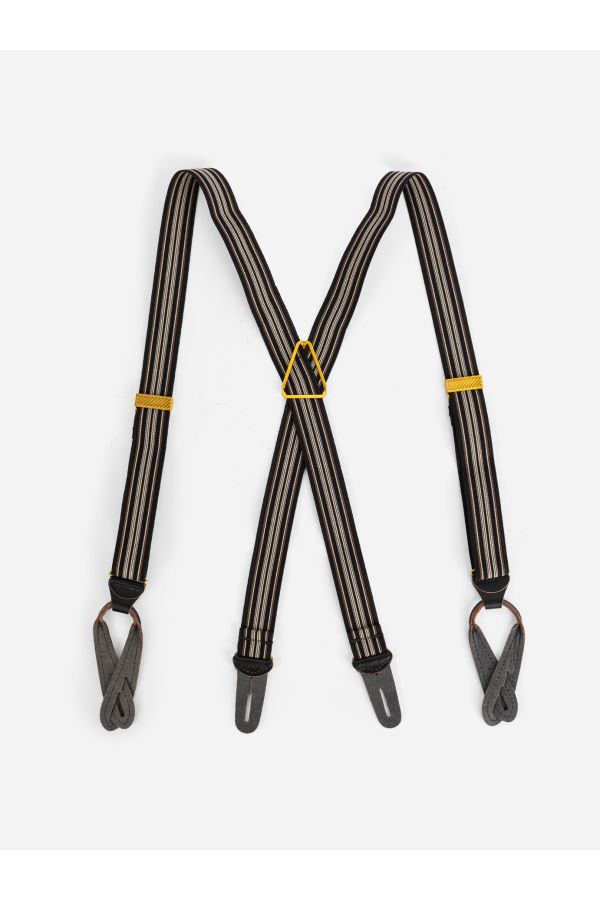 Taiga Takahashi Striped Elastic Suspenders — Black by Taiga Takahashi