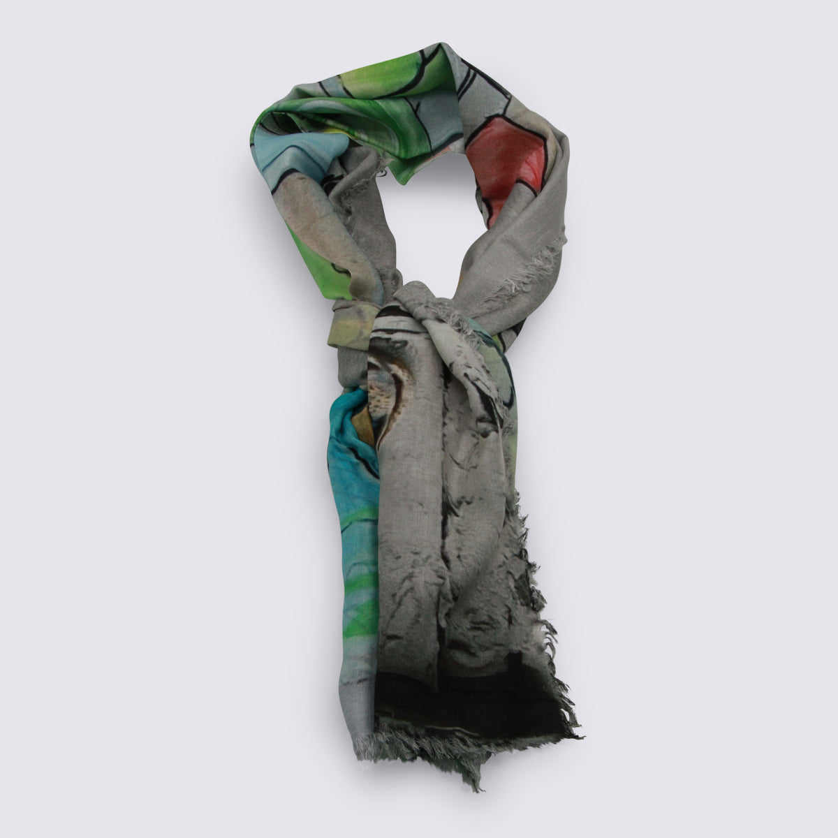 Talking Walls Fringe-Trimmed Wool-Blend Scarf — Gray, view 2