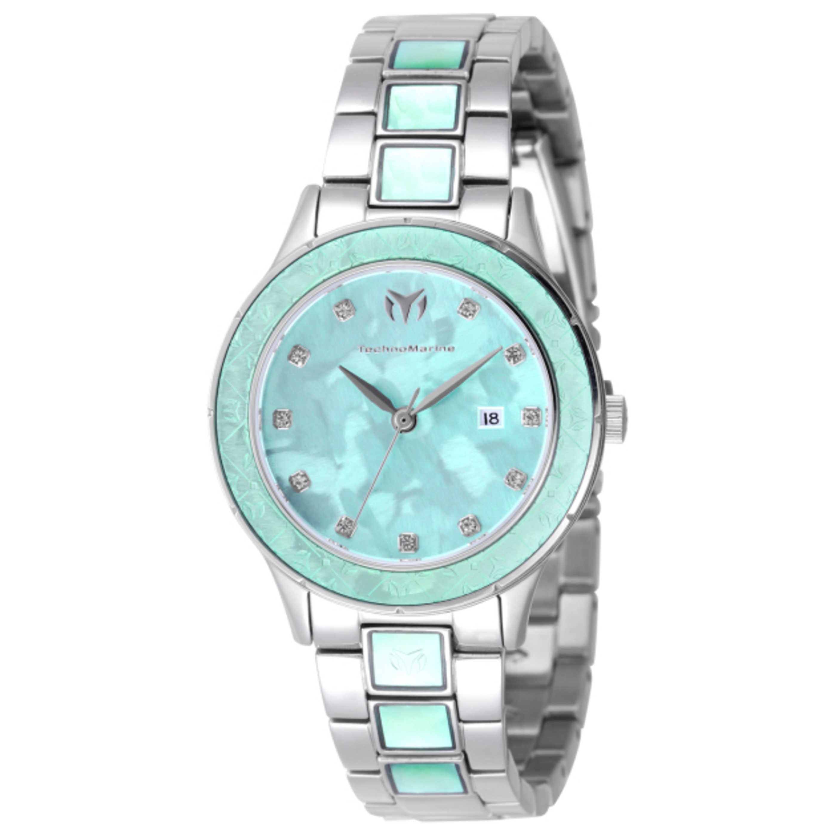 Technomarine Seafoam Dial with Diamond Indices Watch — Green by Technomarine