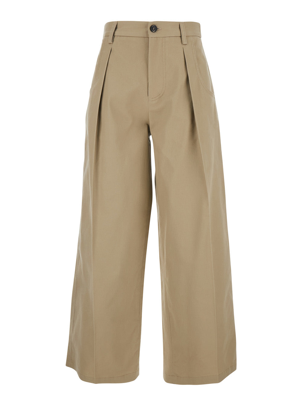 Tela Front-Pleated Cotton Trousers — Beige by Tela