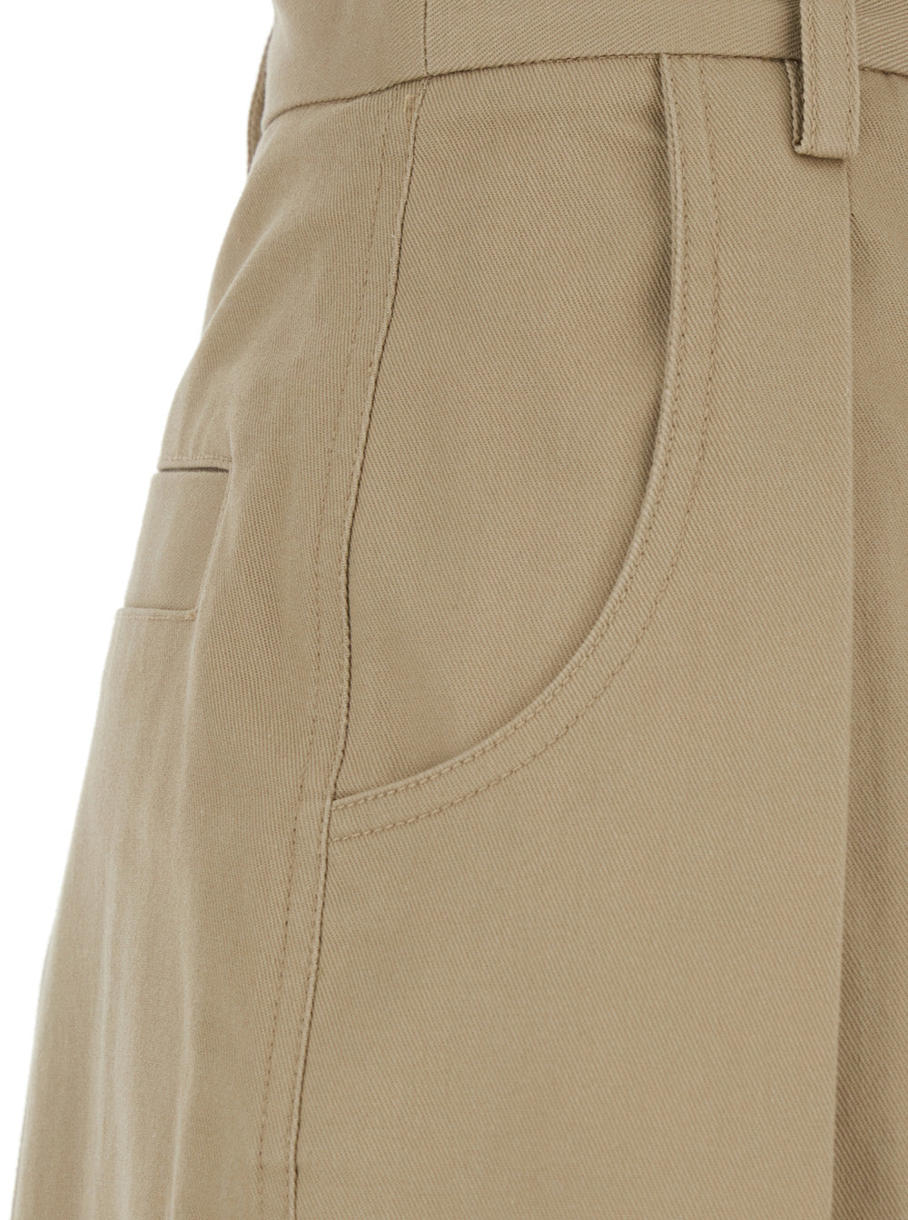 Tela Front-Pleated Cotton Trousers — Beige, view 3
