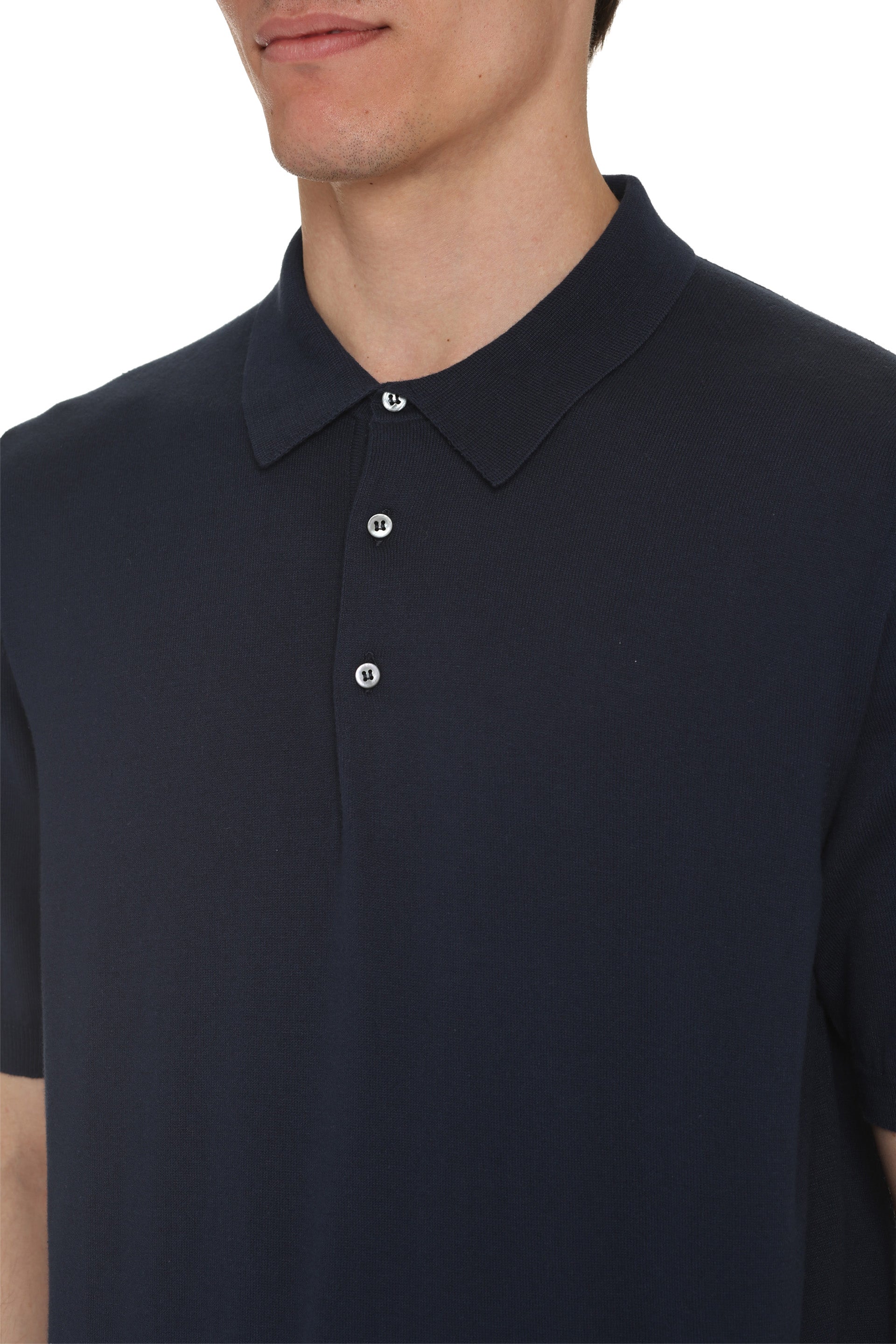 The Alphabet Cotton Knit Polo Shirt — Navy, view 5