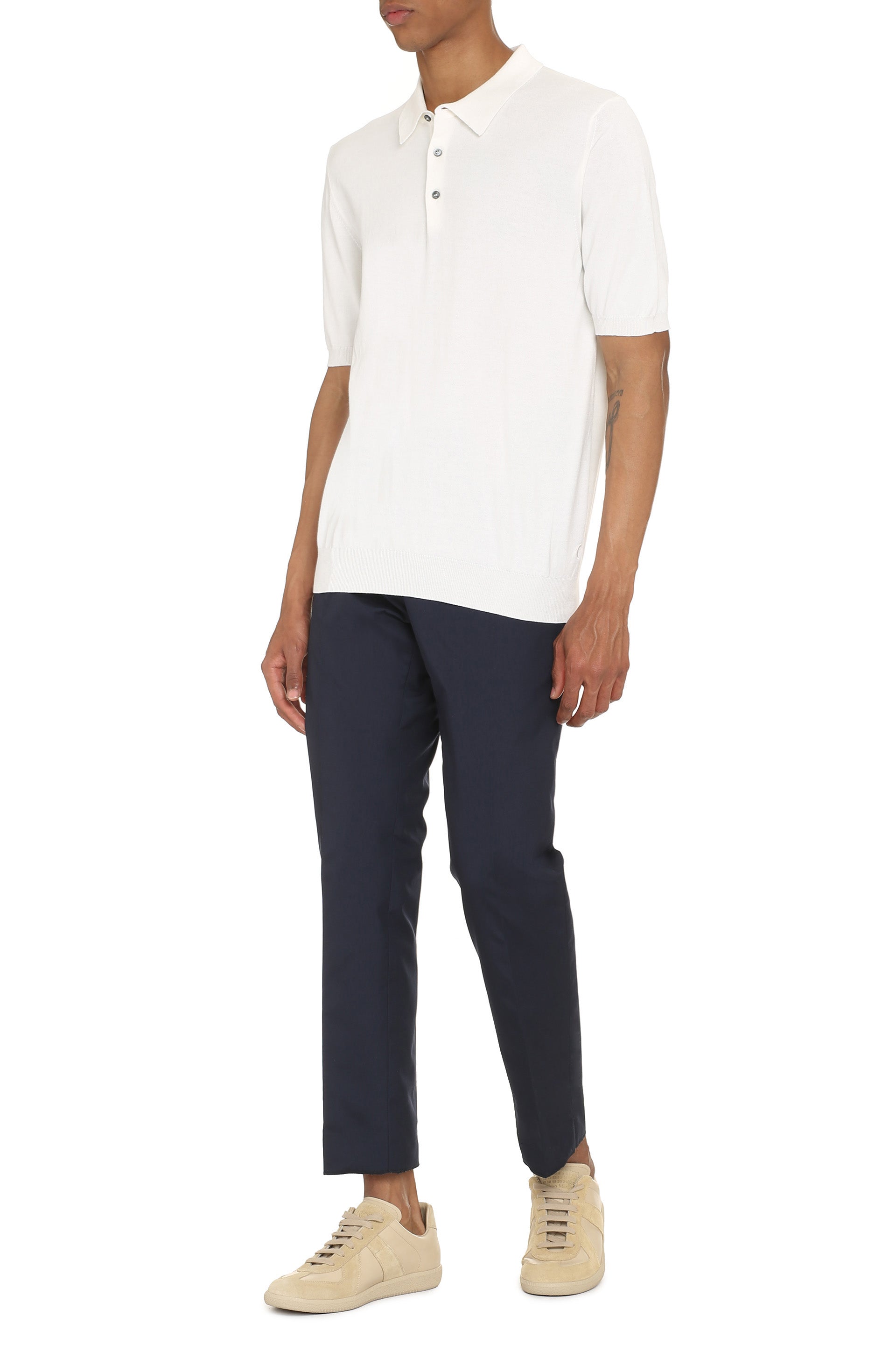 The Alphabet Cotton Knit Polo — White, view 3