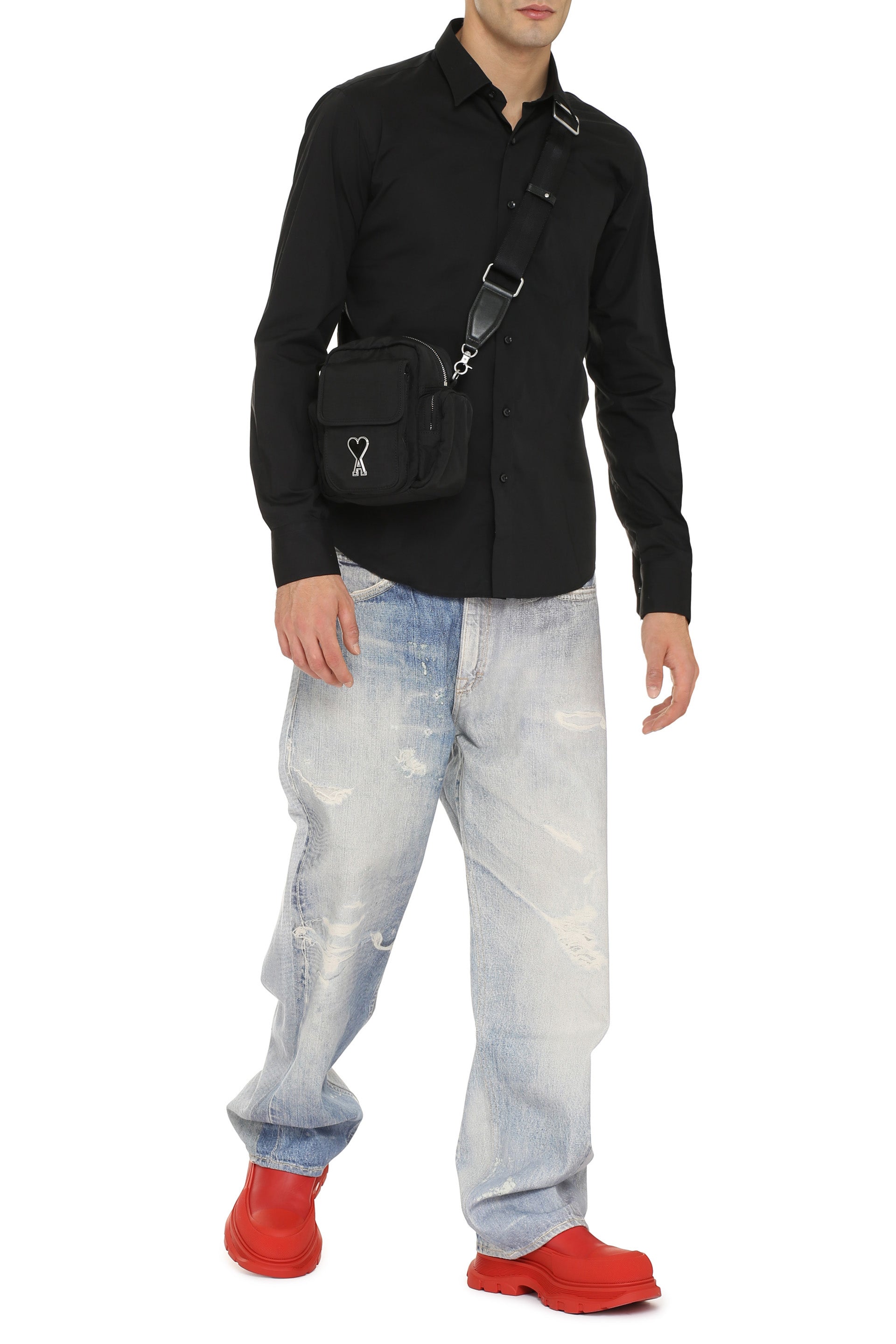 The Alphabet Stretch Cotton Shirt — Black, view 3