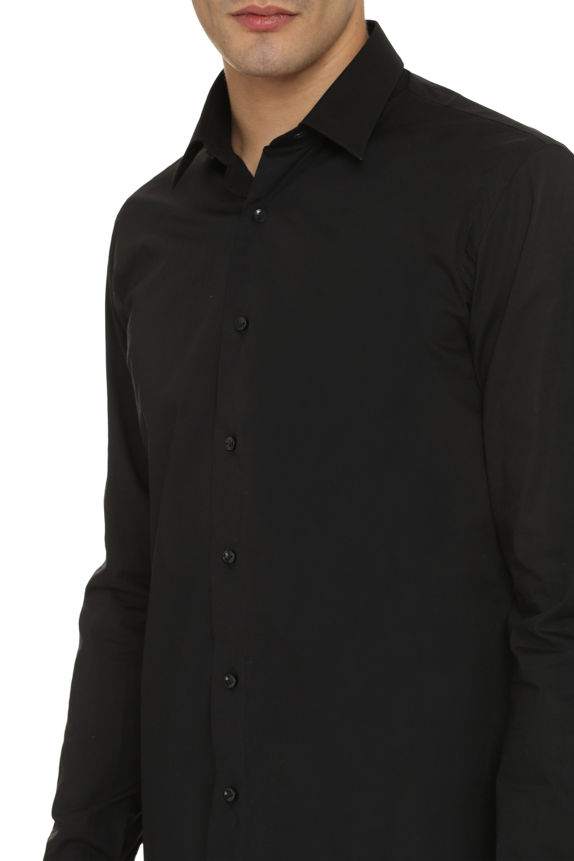 The Alphabet Stretch Cotton Shirt — Black, view 5