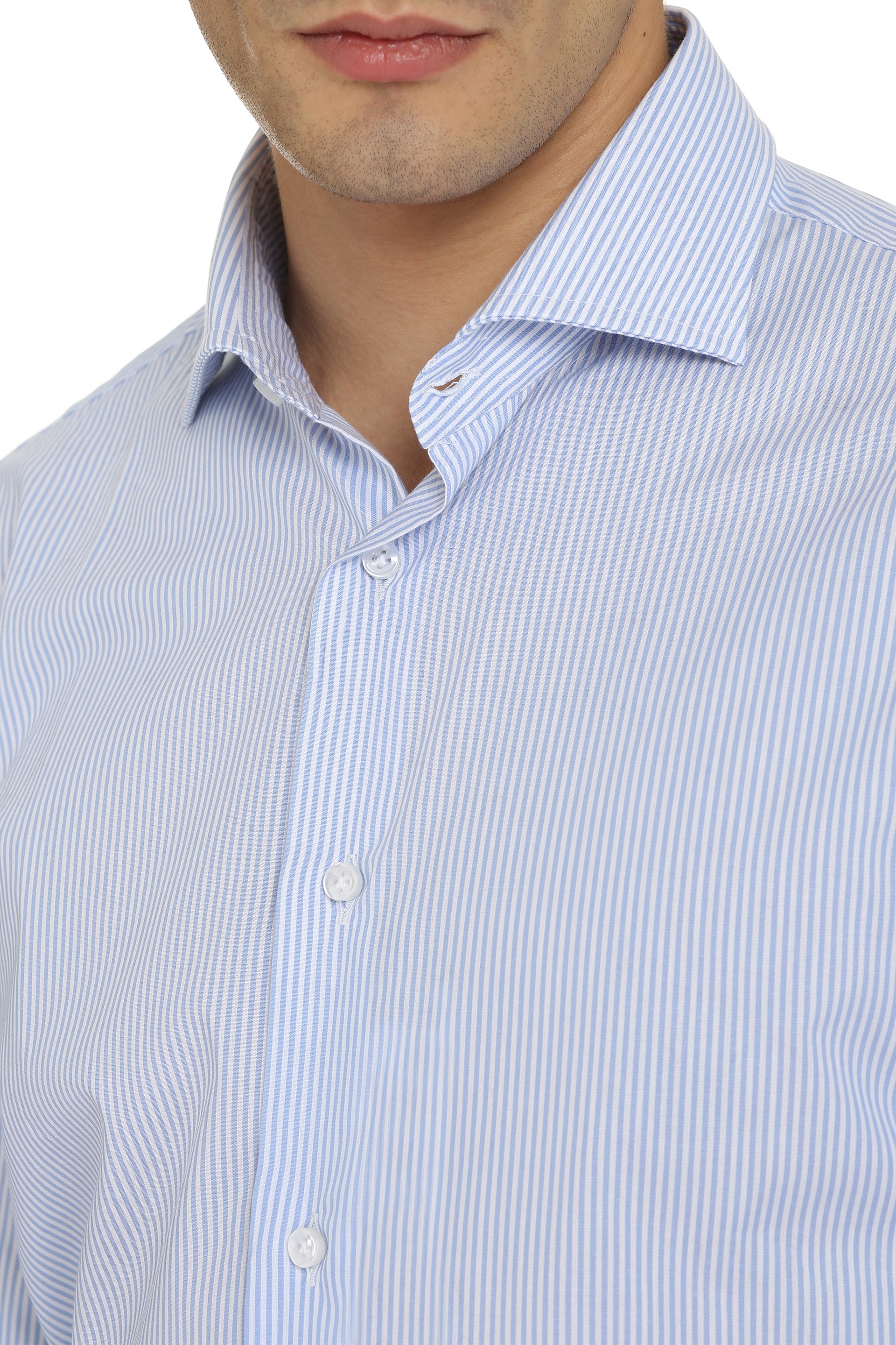 The Alphabet Striped Cotton Shirt — Blue, view 5