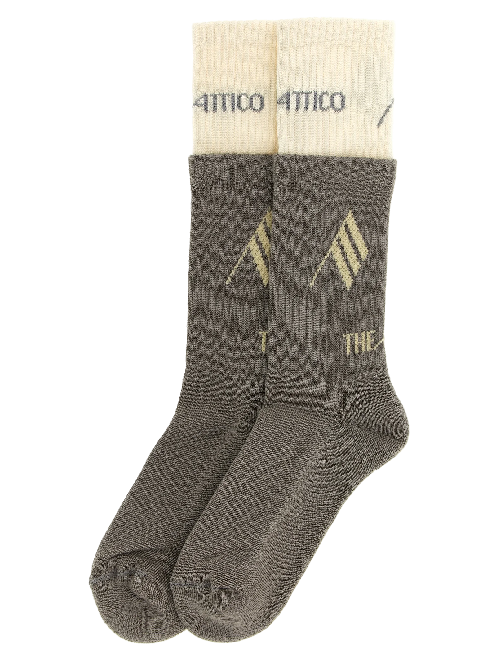 The Attico Logo-Inlaid Ribbed Cotton Socks — Gray, view 2