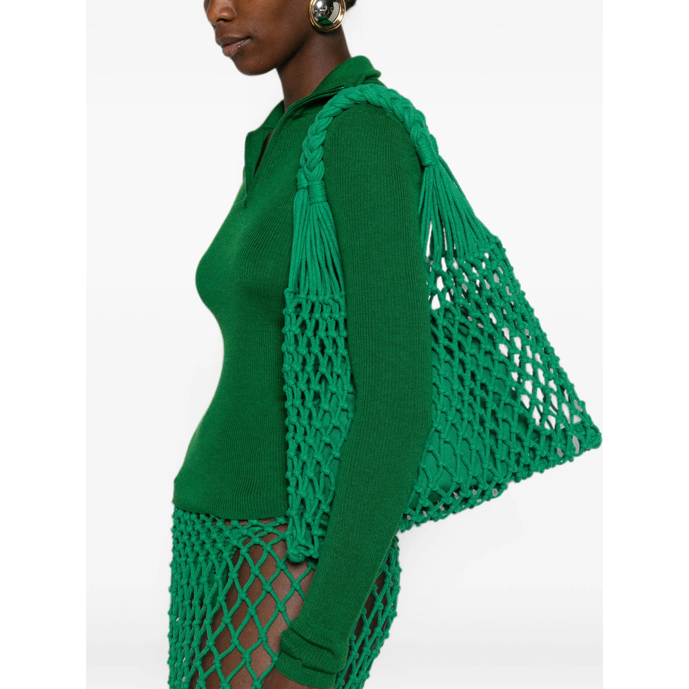 The Frankie Shop Open-Knit Cotton Shoulder Bag — Green, view 4