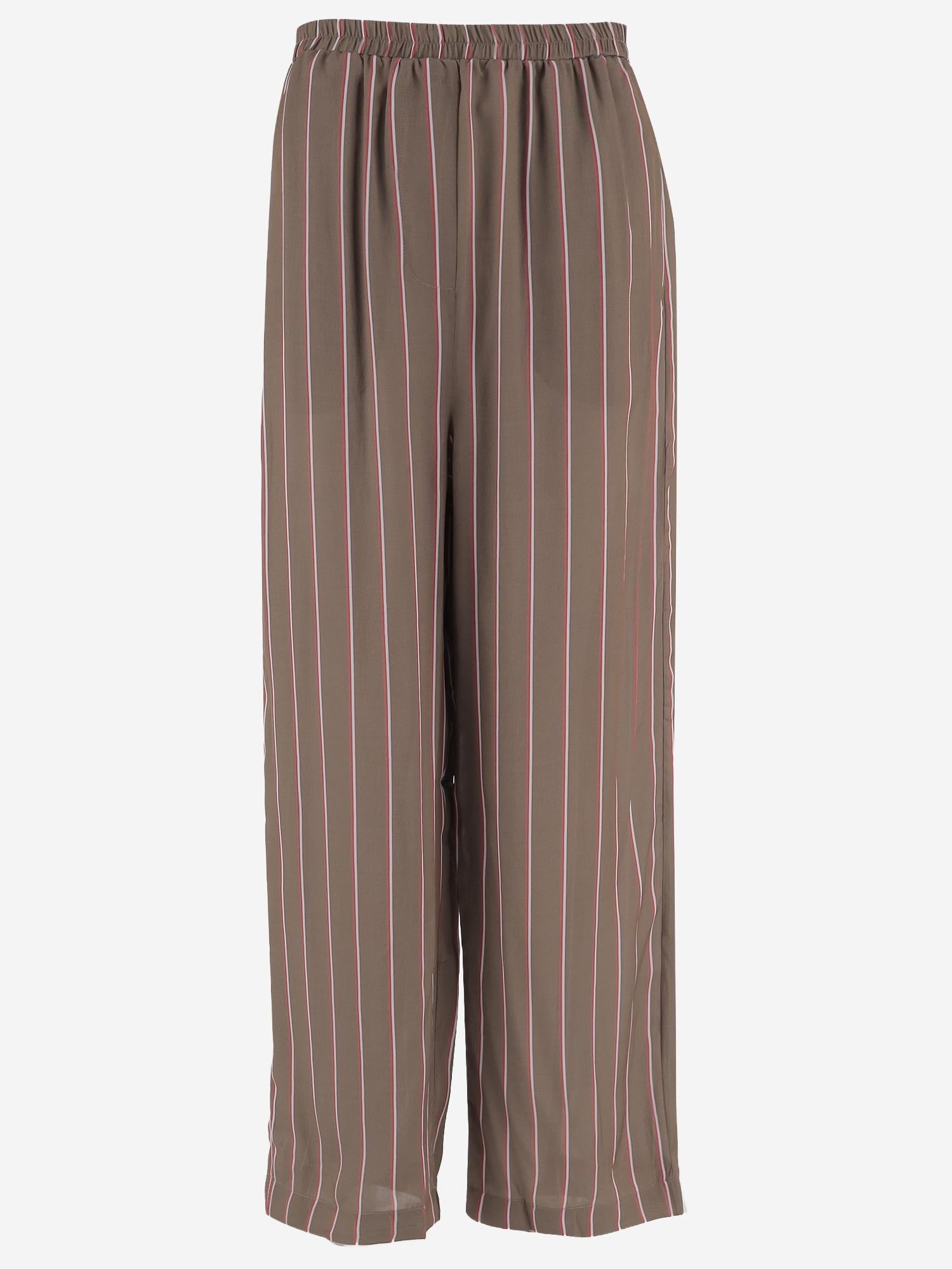The Frankie Shop Viscose-Silk Striped Trousers — Brown, view 2