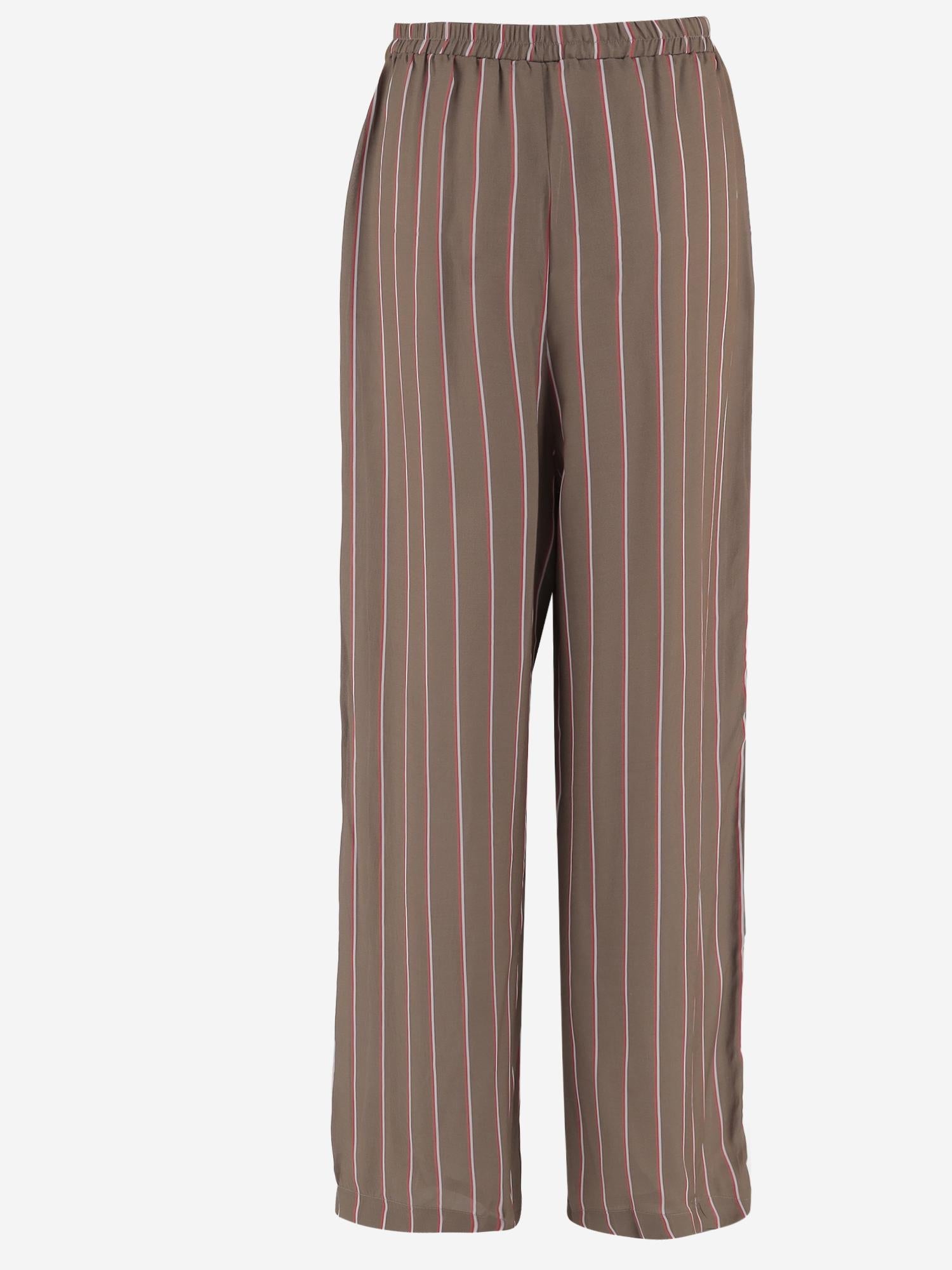The Frankie Shop Viscose-Silk Striped Trousers — Brown, view 3