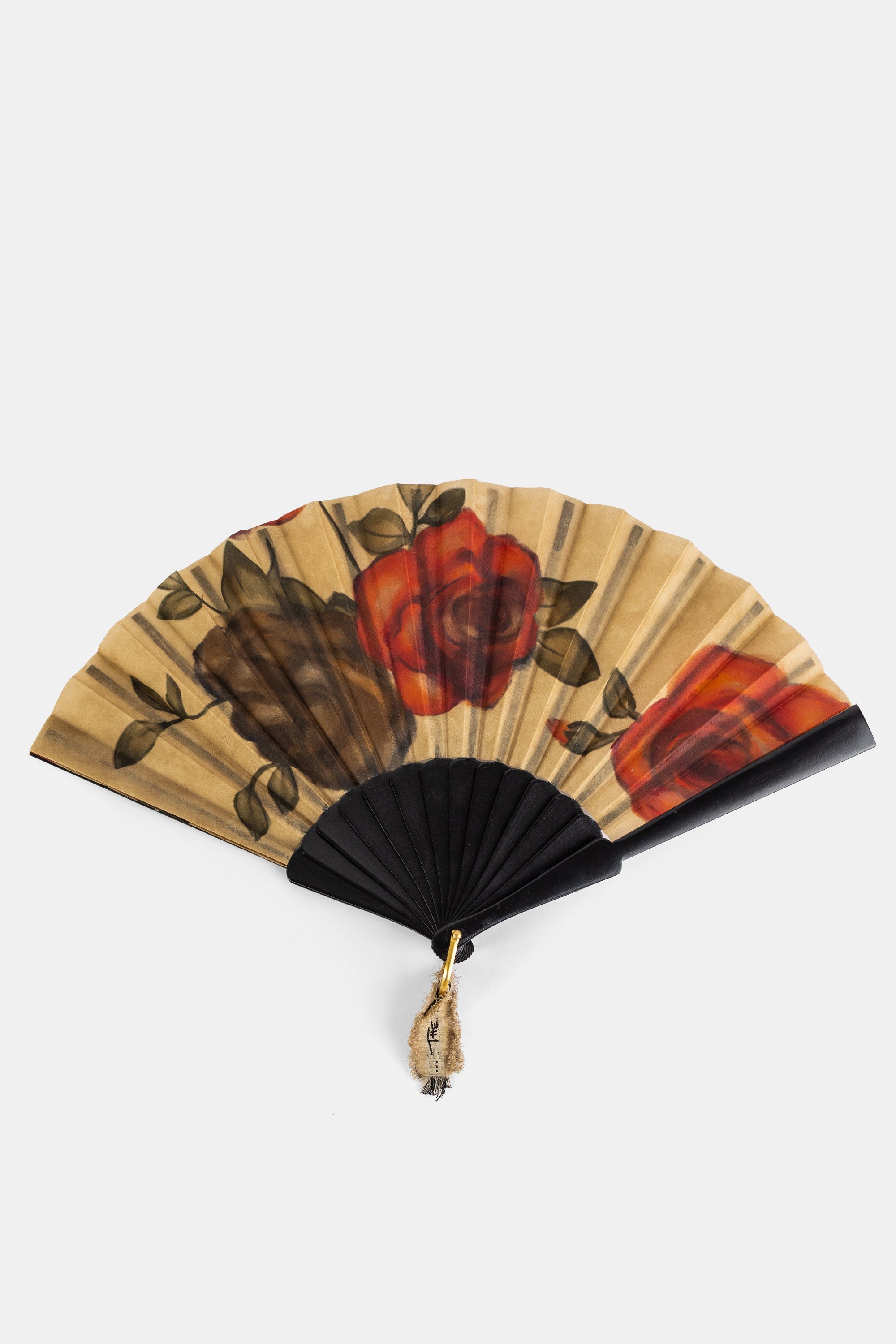 The House Of Lyria Hand-Painted Floral Fan — Beige by The House Of Lyria