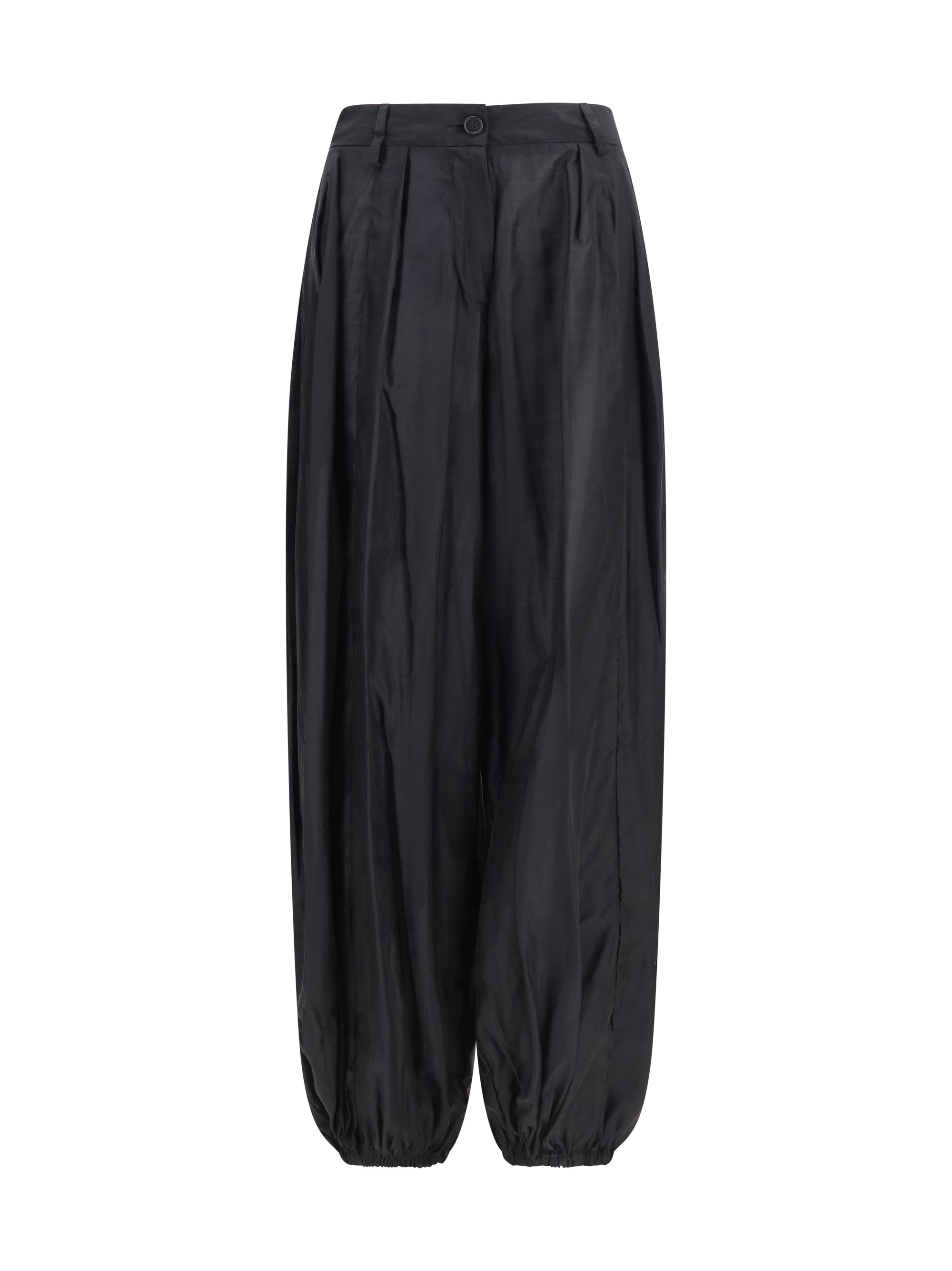 The Latest Pleated Balloon-Leg Muslin Trousers — Black by The Latest