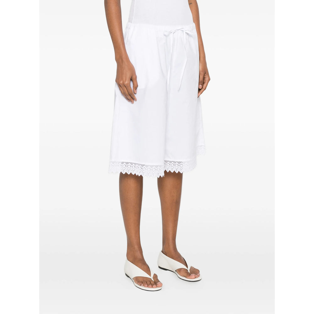 The Nina Studio Lace-Trim Cotton Shorts — White, view 2