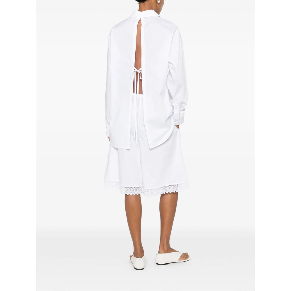 The Nina Studio Lace-Trim Cotton Shorts — White, view 3